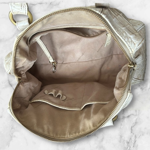 Brahmin Cream Croc Embossed Satchel Tote Purse - Picture 12 of 16